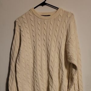John Ashford Cream Cable Knit Crewneck Sweater